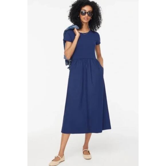 J. Crew Preppy Coastal Navy Blue Short-Sleeve Knit Mixy Dress Size Small - Picture 1 of 10